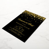 Invitation En Aluminium Partie d'engagement des points Confetti Noir et Or (Rotation)