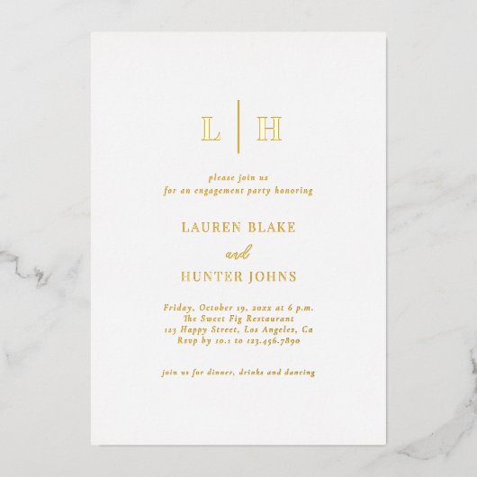 Invitation En Aluminium Partie d'engagement minimum classique élégant or (Recto)