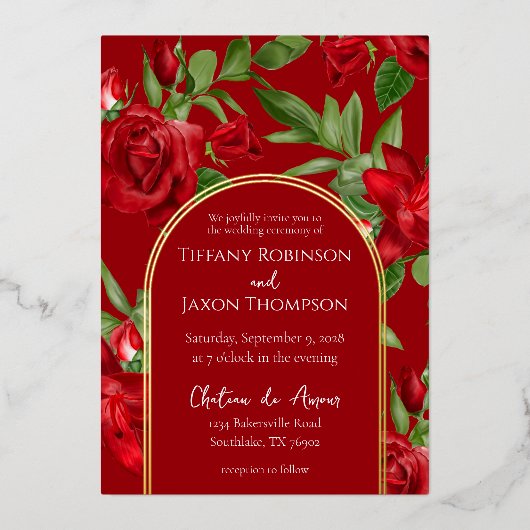 Invitation En Aluminium Partie II Joli Double Rouge et Arc Mariage Réel (Recto)