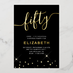 Invitation En Aluminium Parties scintillant Black & Gold Script 50e fête d