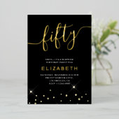 Invitation En Aluminium Parties scintillant Black & Gold Script 50e fête d (Debout devant)