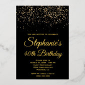 Invitation En Aluminium Parties scintillant d'or Noir 40e anniversaire (Recto)