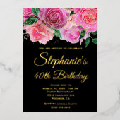 Invitation En Aluminium Parties scintillant d'or rose chaud Rose noir 40e (Recto)