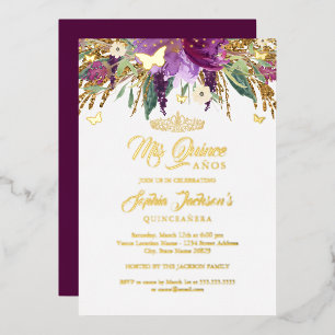 Invitation En Aluminium Parties scintillant florale étourdissant Améthyste