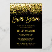 Invitation En Aluminium Parties scintillant moderne Sweet 16 Black Gold (Recto)
