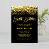 Invitation En Aluminium Parties scintillant moderne Sweet 16 Black Gold (Debout devant)