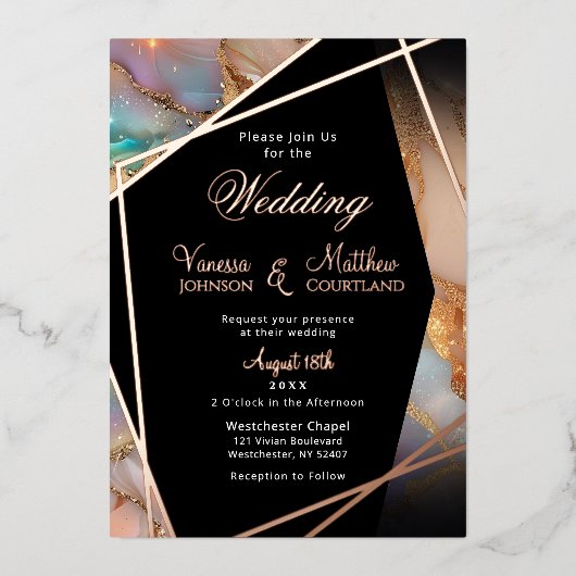 Invitation En Aluminium Parties scintillant Opal moderne Mariage de cadre  (Recto)