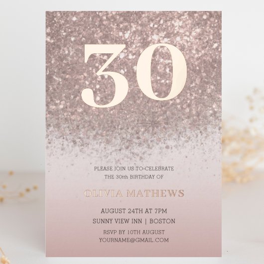 Invitation En Aluminium Parties scintillant or rose & Foil 30e anniversair