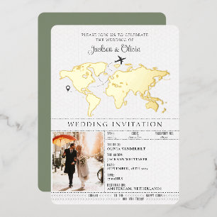 Invitation En Aluminium Passeport de mariage de destination vert sauge
