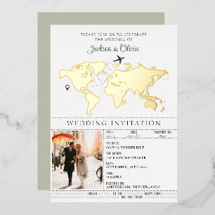 Invitation En Aluminium Passeport de mariage de destination vert sauge