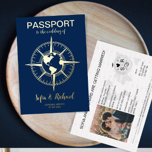 Invitation En Aluminium Passeport Destination de Mariage Boussole Monde