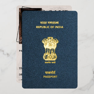 Invitation En Aluminium Passeport Indien Bleu Marine Enregistrer La Date