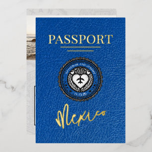 Invitation En Aluminium Passeport Mariage Bleu Royal Mexique