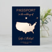 Invitation En Aluminium Passeport Mariage Destination Gold Foil fond (Debout devant)