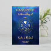 Invitation En Aluminium Passeport Mariage Destination Gold Foil fond (Debout devant)