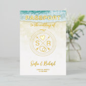 Invitation En Aluminium Passeport Mariage Destination Gold Foil fond (Debout devant)