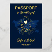 Invitation En Aluminium Passeport Mariage Destination Gold Foil fond (Recto)