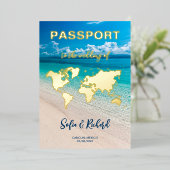 Invitation En Aluminium Passeport Mariage Destination Gold Foil fond (Debout devant)