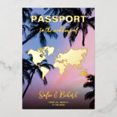Invitation En Aluminium Passeport Mariage Destination Gold Foil fond (Recto)