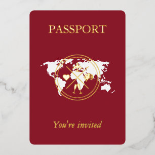 Invitation En Aluminium Passeport rouge or et bordeaux Photo de mariage un
