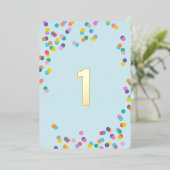 Invitation En Aluminium Pastel Blue Boy premier anniversaire Confetti Gold (Debout devant)
