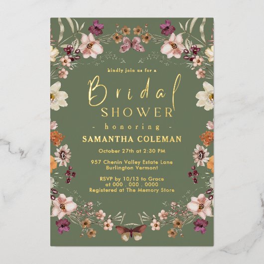 Invitation En Aluminium Pastel Boho Fleur sauvage Sage Green Fête des mari (Recto)