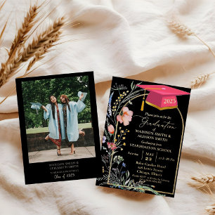 Invitation En Aluminium Pastel Fleur sauvage Jardin Jumeau fête de graduat