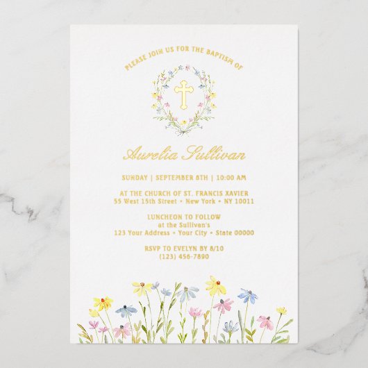 Invitation En Aluminium Pastel Fleur sauvage Wreath Baptême (Recto)
