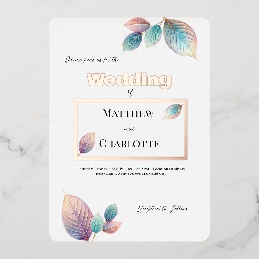 Invitation En Aluminium Pastel Iridescente Feuille Mariage Dreamy Pastels (Recto)
