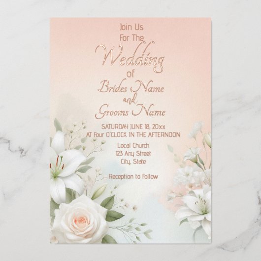 Invitation En Aluminium Pastel Peach Rose et Lily (Recto)