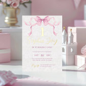 Invitation En Aluminium Pastel Pink Bow & Elegant Gold Script Anniversaire