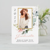 Invitation En Aluminium Pastel Rose Eucalyptus Floral Photo Graduation (Debout devant)