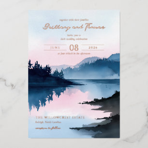 Invitation En Aluminium Paysage à l'aquarelle bleu tranquille