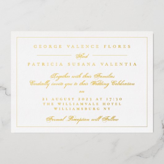 Invitation En Aluminium Paysage Calligraphie Formelle Élégant Mariage Or (Recto)
