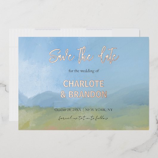 Invitation En Aluminium Paysage de mariage peint sous un ciel bleu Save Th (Enveloppe)