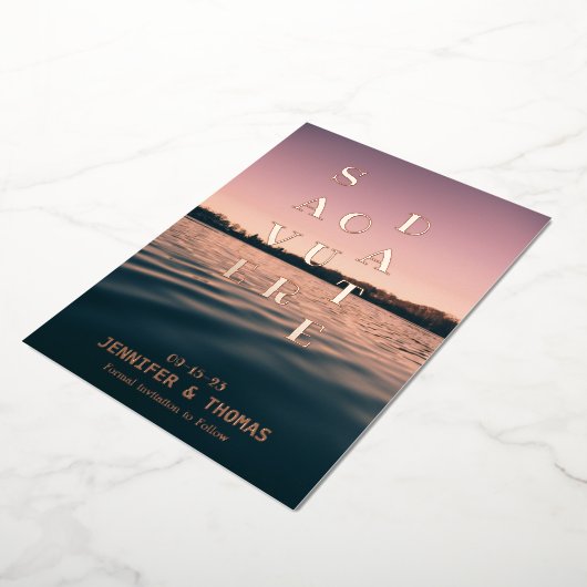 Invitation En Aluminium Paysage lacustre simple Enregistrer la date (Rotation)