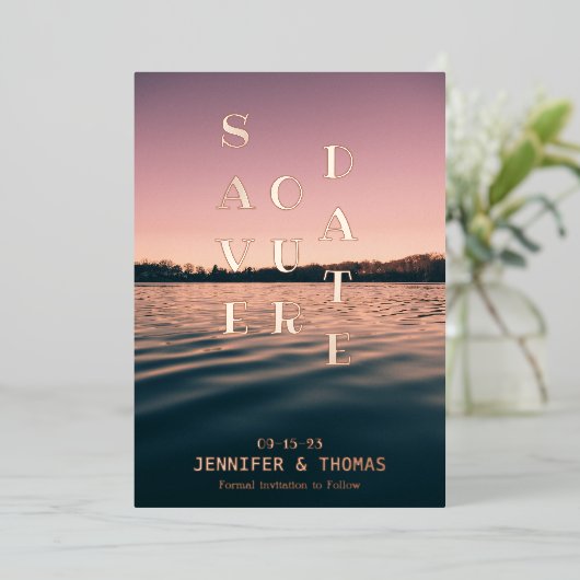 Invitation En Aluminium Paysage lacustre simple Enregistrer la date (Debout devant)