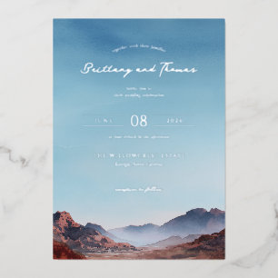 Invitation En Aluminium Paysage romantique de la montagne bleue