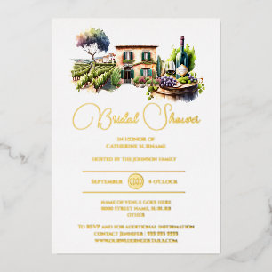 Invitation En Aluminium Paysage rustique de vignoble en feuille d'or pour 