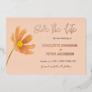 Invitation En Aluminium Peach Cosmos Aquarelle Flower Enregistrer La Date
