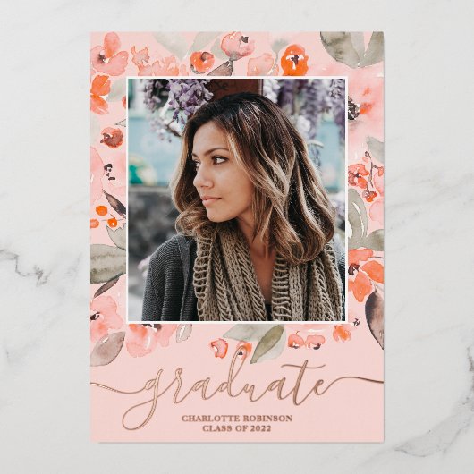 Invitation En Aluminium Peach floral greenery script 3 (Recto)