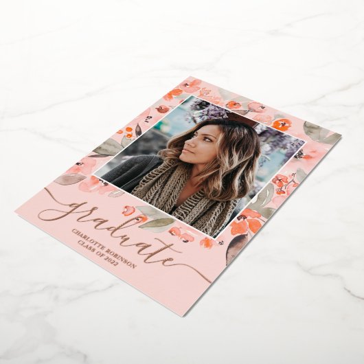 Invitation En Aluminium Peach floral greenery script 3 (Rotation)