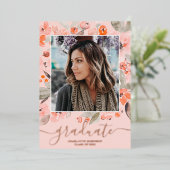 Invitation En Aluminium Peach floral greenery script 3 (Debout devant)