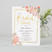 Invitation En Aluminium Peach floral vert or script nuptiale douche (Debout devant)
