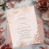 Invitation En Aluminium Peach rose Floral Rose Or Quinceanera