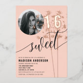 Invitation En Aluminium Peach Sparkler Sweet 16 Anniversaire Photo (Recto)