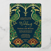 Invitation En Aluminium Peacock et Lotus Mariage Élégant Déco Regal Blue (Recto)