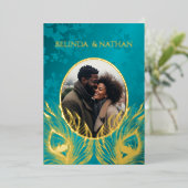 Invitation En Aluminium Peacock Jewel Tone Gold Wedding  (Debout devant)