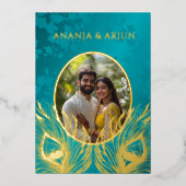 Invitation En Aluminium Peacock Jewel Tone Gold Wedding  (Recto)