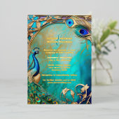 Invitation En Aluminium Peacock plumes iridiscent Art nouveau luxe (Debout devant)